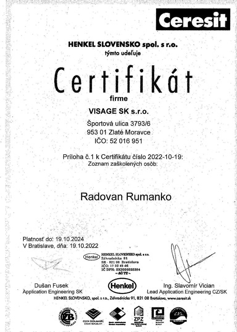Certifikát Ceresit – scan 1